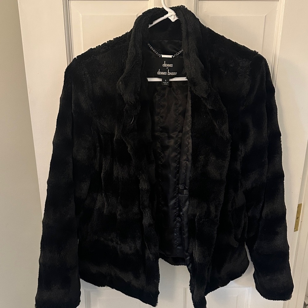 Dennis Basso Elegant Black Faux Fur Jacket